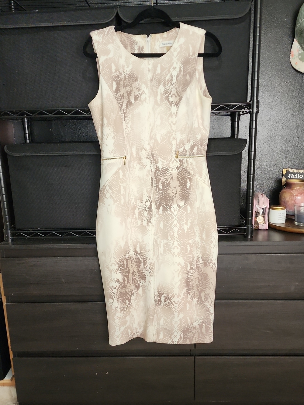 Calvin Klein Snake-Print Sheath Dress with Gold Accents